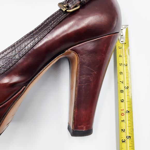 Clements Ribeiro Brown Leather Crocodile Embossed Platform Block Heels Size 6.5 - Picture 9 of 10